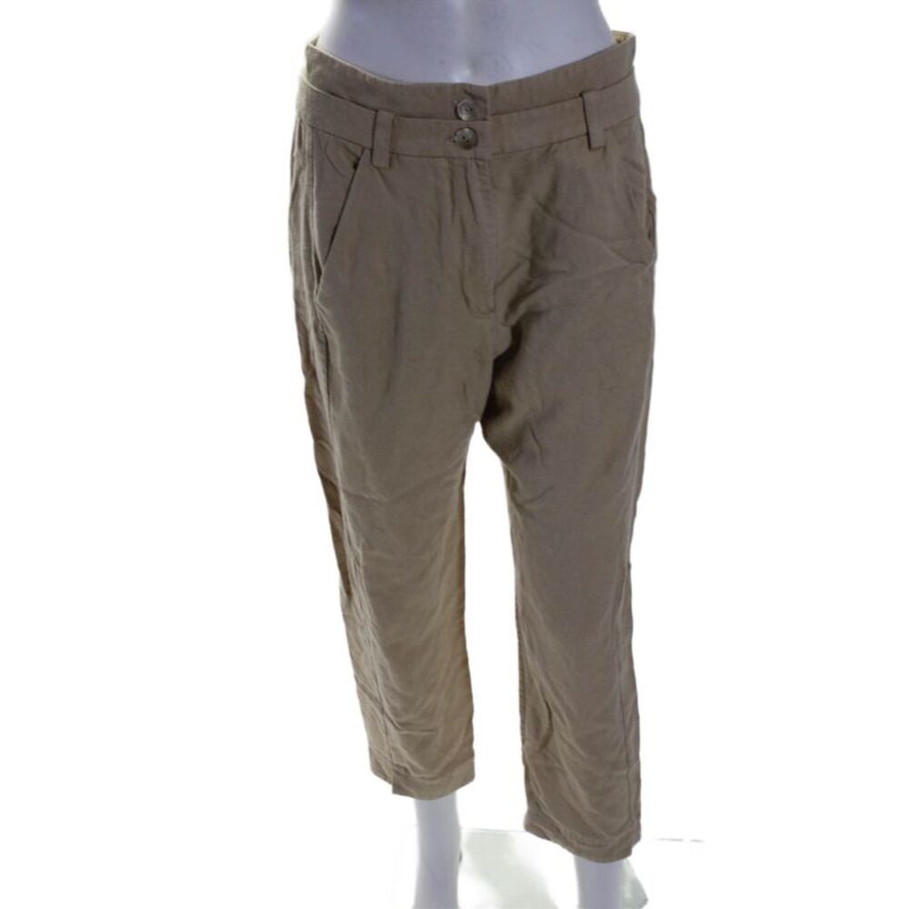Cris Barros Womens Button Zip Crop Leg khaki Casual Pants Beige Size EUR 38